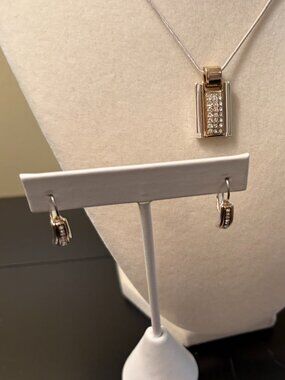 Rhinestone Pendant and Huggie Earrings